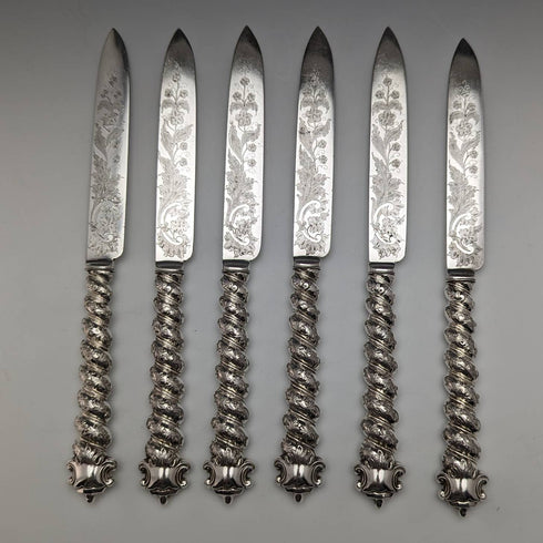 英国アンティーク ソリッドシルバーハンドル カトラリー6ペアセット MARTIN HALL