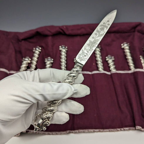 英国アンティーク ソリッドシルバーハンドル カトラリー6ペアセット MARTIN HALL