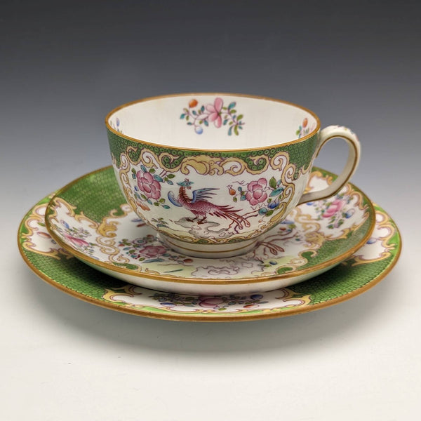 Early 20th Century British Minton Teacup Trio Cockatrice Green