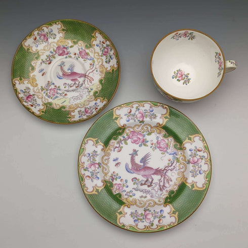 Early 20th Century British Minton Teacup Trio Cockatrice Green
