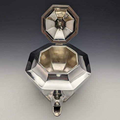 1918年 英国アンティーク 純銀製 大型ティーポット 731g Walker and Hall