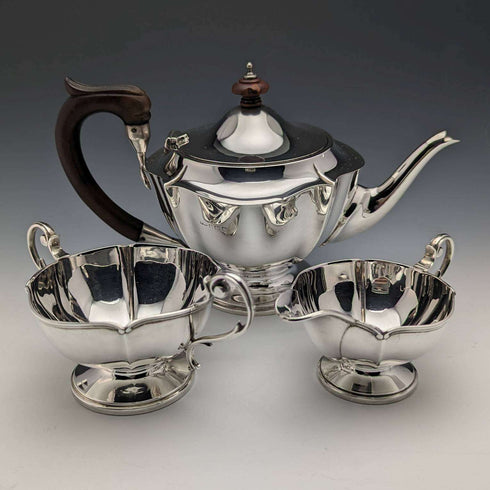 Juego de 3 piezas de tetera de soltero de plata esterlina (plata 925) antigua inglesa de 1917, 606 g en total, Henry Matthews