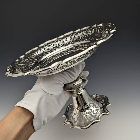 1908 British antique sterling silver compote 527g Walker and Hall