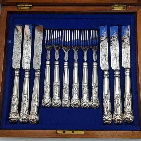 1856年 英国アンティーク 純銀製カトラリー6ペアセット 箱入り Harrison Brothers