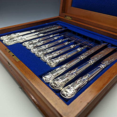 1856年 英国アンティーク 純銀製カトラリー6ペアセット 箱入り Harrison Brothers