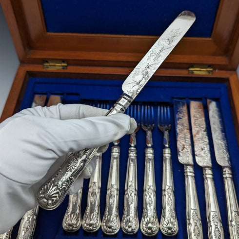 1856年 英国アンティーク 純銀製カトラリー6ペアセット 箱入り Harrison Brothers