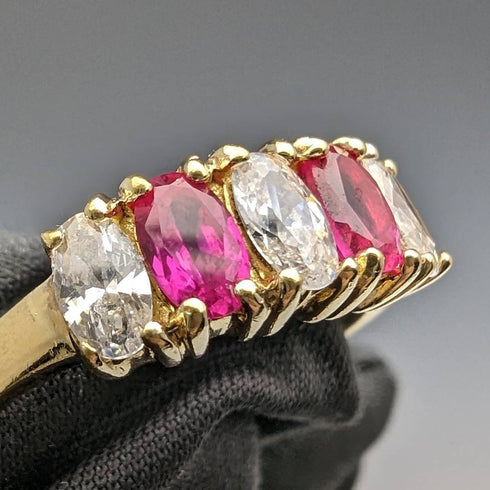 ヴィンテージ ジュエリー 2色ストーン ゴールドトーン スターリングシルバーリング(12号)指輪