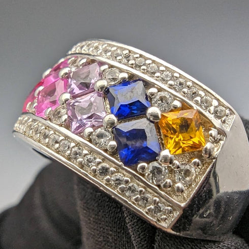 ヴィンテージ ジュエリー マルチカラー スターリングシルバーリング(13号)指輪