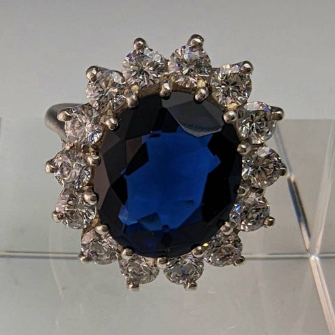 復古珠寶藍寶石純銀戒指