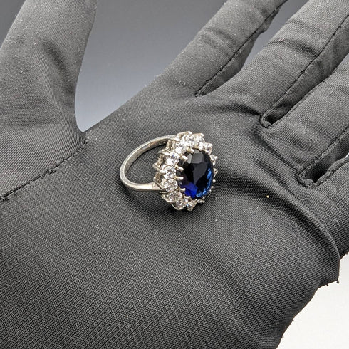 復古珠寶藍寶石純銀戒指
