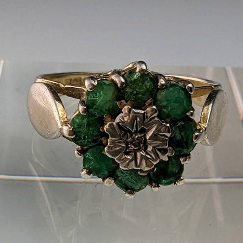 英國復古珠寶祖母綠和鑽石純銀戒指