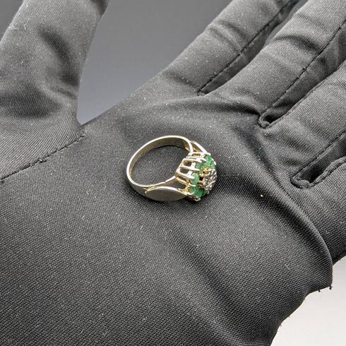英國復古珠寶祖母綠和鑽石純銀戒指