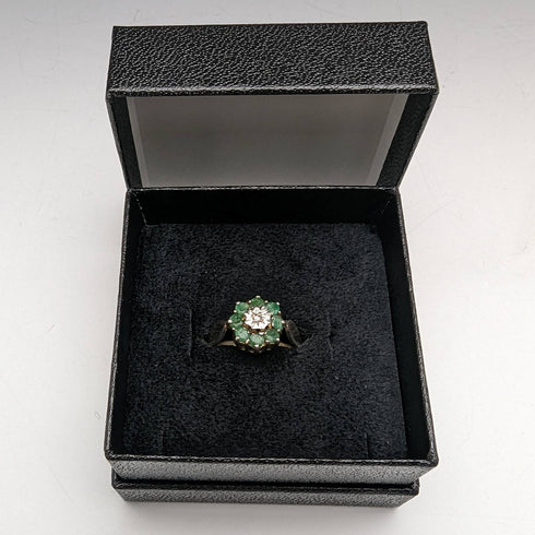 英國復古珠寶祖母綠和鑽石純銀戒指