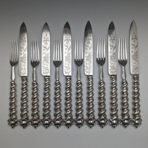 英国アンティーク ソリッドシルバーハンドル カトラリー6ペアセット MARTIN HALL