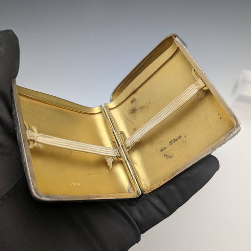 1912 British Antique Sterling Silver Double Hinge Cigarette Case 78g Smith and Bartlam