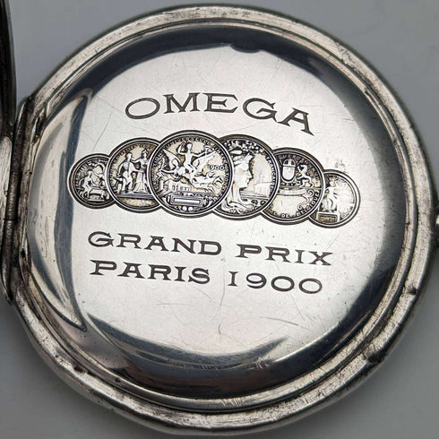 Around 1910 Antique Omega pocket watch Flower engraving Silver side hunter case Works well