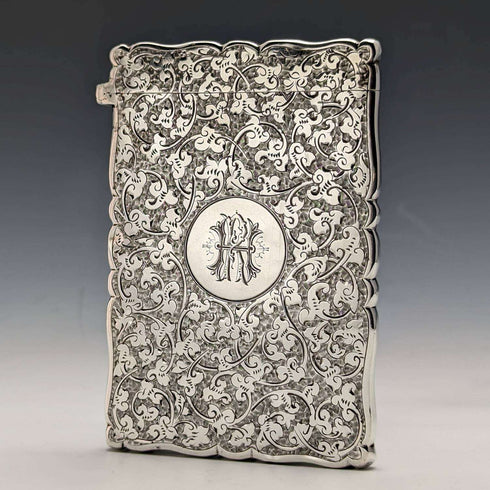 1887 British antique sterling silver card case 46g Frederick Marson