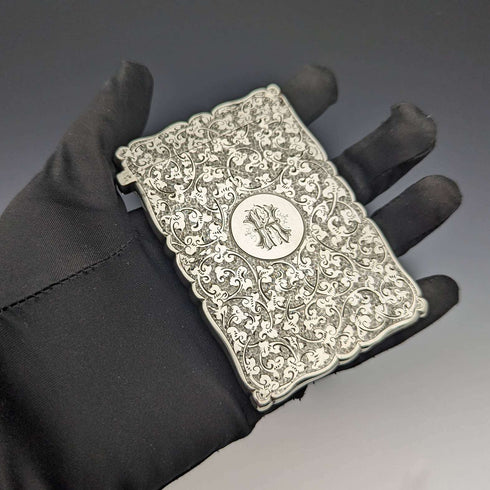 1887 British antique sterling silver card case 46g Frederick Marson