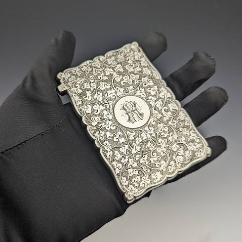 1887 British antique sterling silver card case 46g Frederick Marson