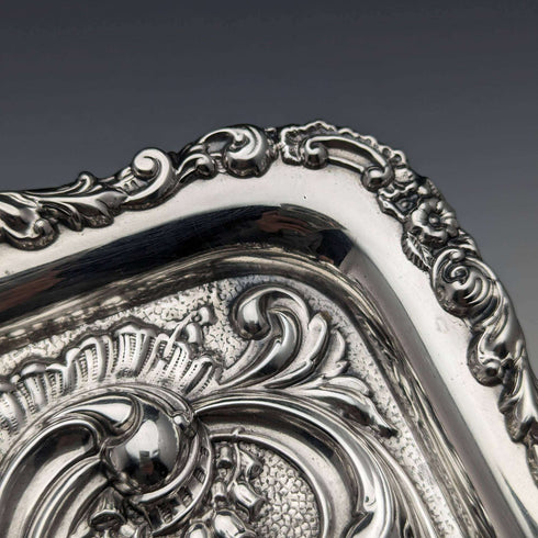 1902 British Antique Sterling Silver Relief Engraving Dressing Table Tray 306g