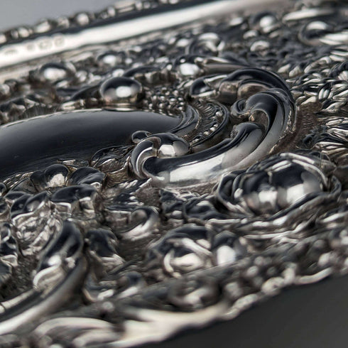 1902 British Antique Sterling Silver Relief Engraving Dressing Table Tray 306g