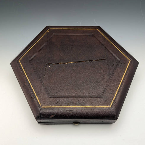 英國古董銀盤鹽盤和勺子 6 對套裝帶盒