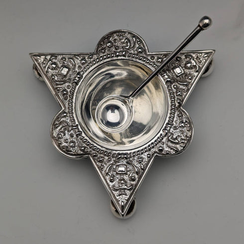 英國古董銀盤鹽盤和勺子 6 對套裝帶盒