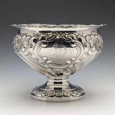 1900 British Antique Sterling Silver Rose Bowl 297g William Hutton