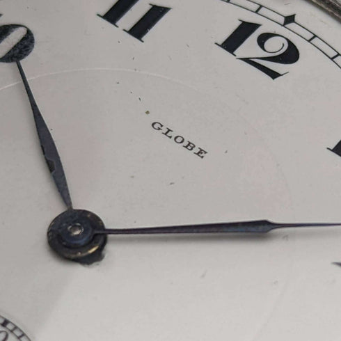 Antique Swiss GLOBE pocket watch relief engraving silver side hunter case works well
