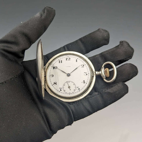 Antique Swiss GLOBE pocket watch relief engraving silver side hunter case works well