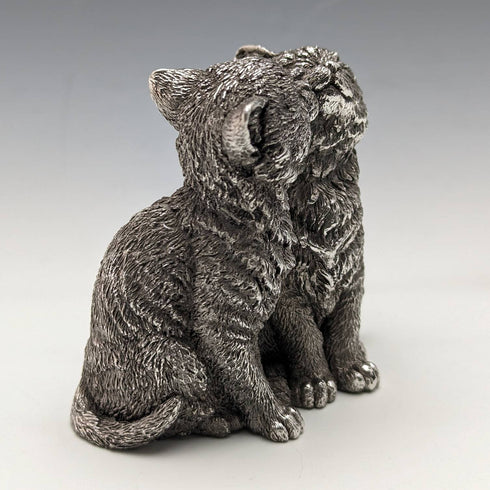 英國鄉村藝術家兩隻小貓純銀雕塑雕像