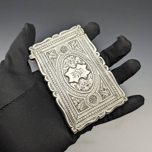 1882 British antique sterling silver card case 53g Frederick Marson