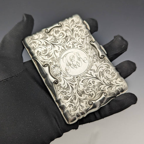 1909年 英国アンティーク 純銀製 両開き型カードケース 63g Cohen and Charles