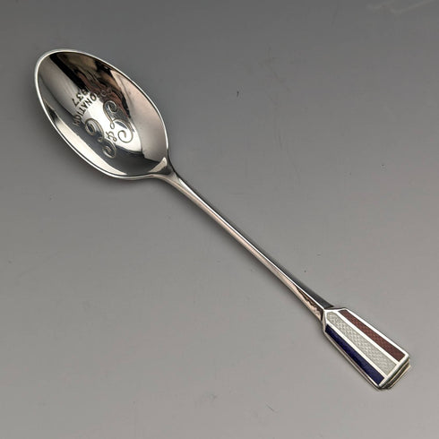 1936年 英国ヴィンテージ エナメル装飾 純銀製ティースプーン6本セット ケース入り