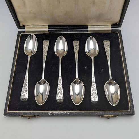 1884年 英国古董纯银茶匙六件套(带盒)