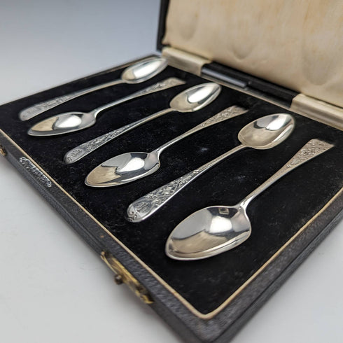 1884 British antique sterling silver teaspoon set of 6 in a case