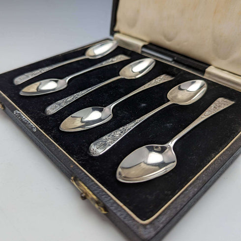 1884年 英国古董纯银茶匙六件套(带盒)