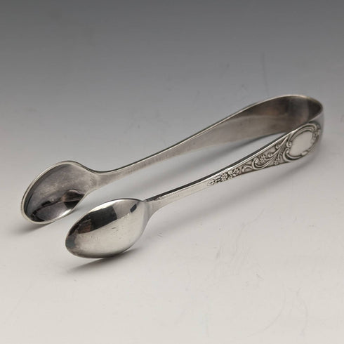 英国アンティーク シルバープレート製ティースプーン6本&トングセット ケース入り