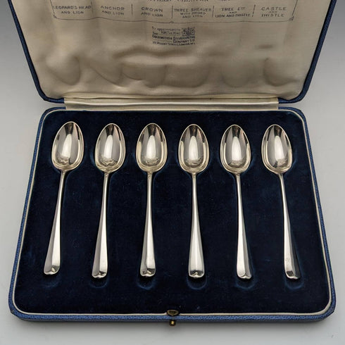 1935 British Vintage Sterling Silver Multi-Hallmark Teaspoon Set of 6 in Case