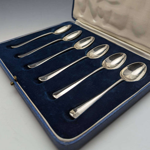 Juego de 6 cucharillas de té de plata de ley vintage británicas de 1935 con marcas múltiples, en estuche