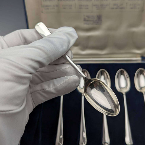 Juego de 6 cucharillas de té de plata de ley vintage británicas de 1935 con marcas múltiples, en estuche