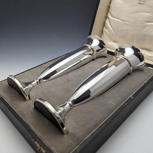 1928年 英国ヴィンテージ 純銀製 花瓶 ペア 473g ケース入 Adie Brothers