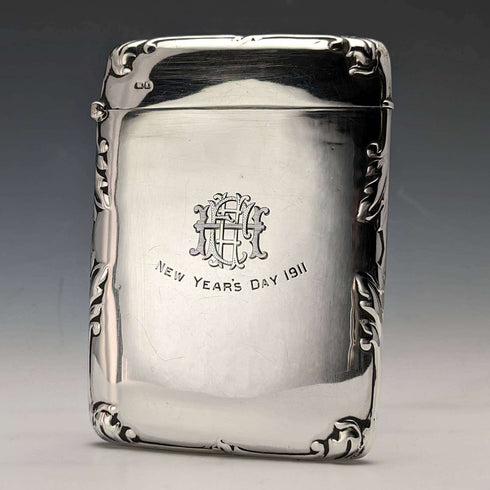 1910 British antique sterling silver mirror finish card case 79g EJ Trevitt