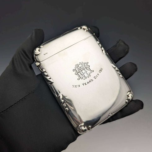 1910 British antique sterling silver mirror finish card case 79g EJ Trevitt