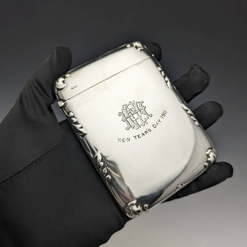 1910年 英国アンティーク 純銀製 鏡面仕上げ カードケース 79g E J Trevitt
