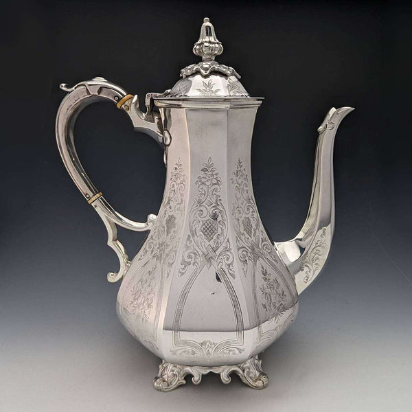 1850年代 英国アンティーク シルバープレート製 コーヒーサーバ Thomas Bradbury