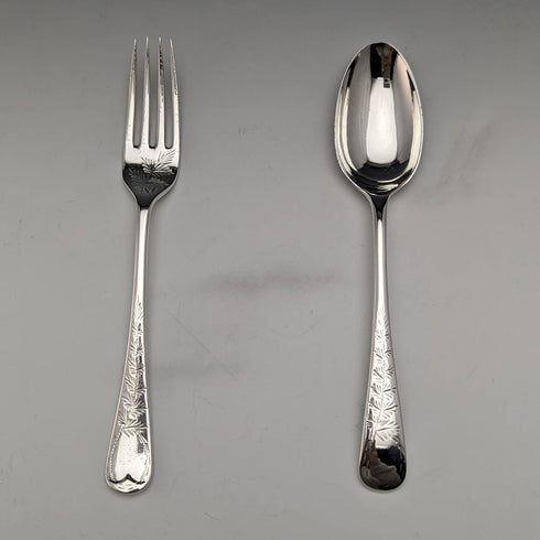 Around 1895 English Antique Silver Plated Christening Cutlery Set Henry Atkin Case Included