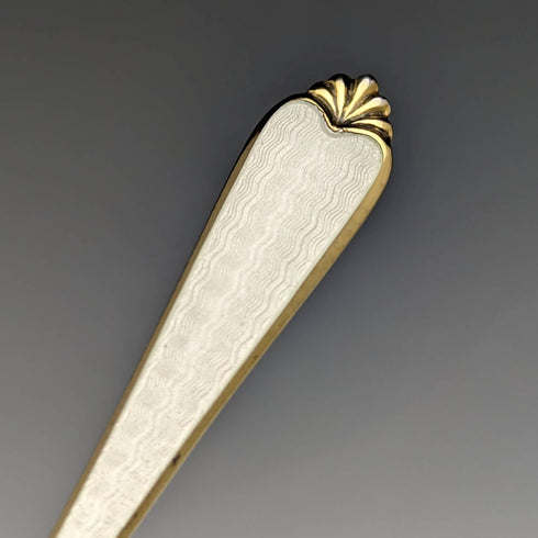 1958年 英国ヴィンテージ 純銀製 金メッキ&エナメル花装飾 ティースプーン6本セット ケース入