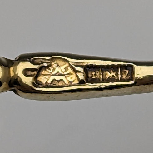 1958年 英国ヴィンテージ 純銀製 金メッキ&エナメル花装飾 ティースプーン6本セット ケース入