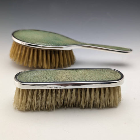 1927年 英国ヴィンテージ 純銀&レザー ハンドル ブラシ 4点セット Collet and Anderson